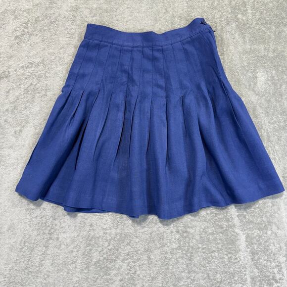 Vtg Jacqueline Ferrar Skirt Womens 8P Blue Linen Blend Pleated Side Zip Preppy - Picture 1 of 5